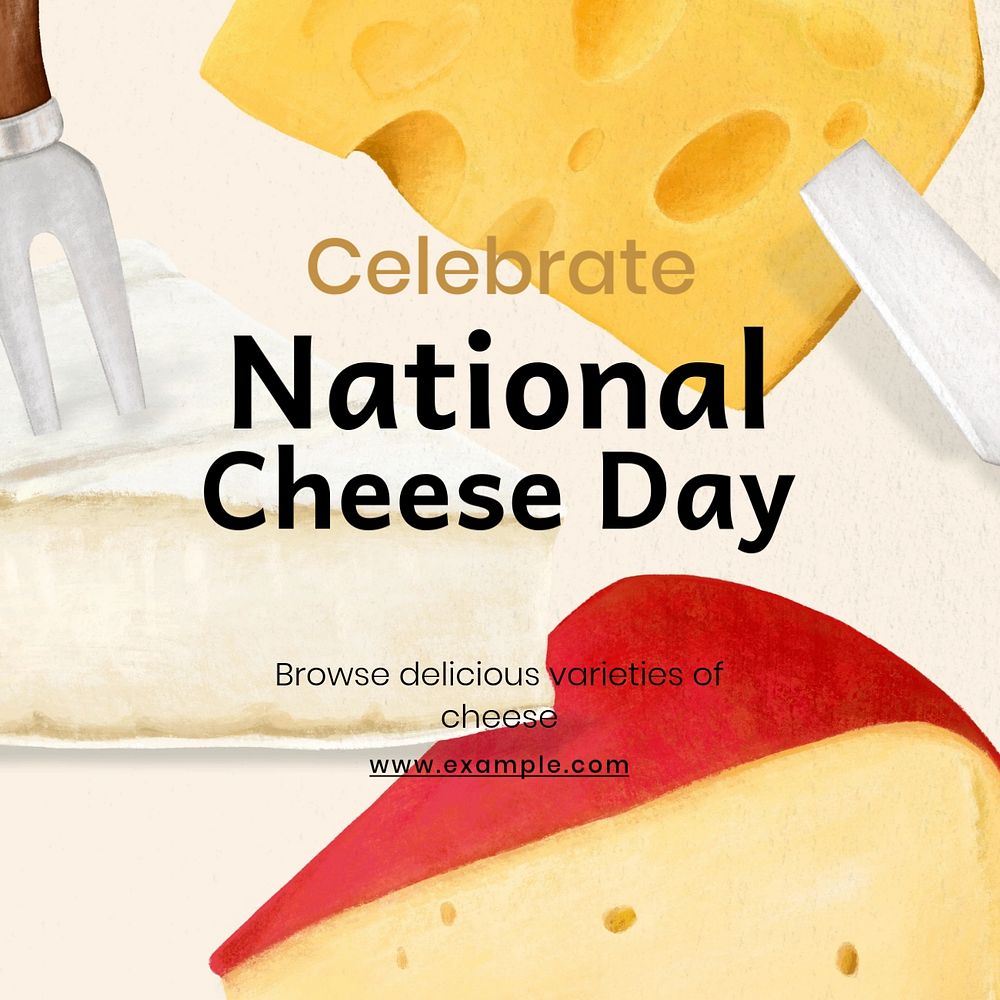 National cheese day post template, editable social media design