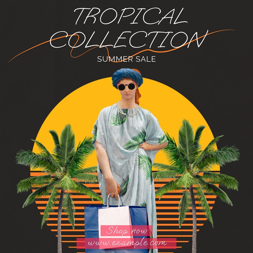 Tropical collection Instagram post template, editable text