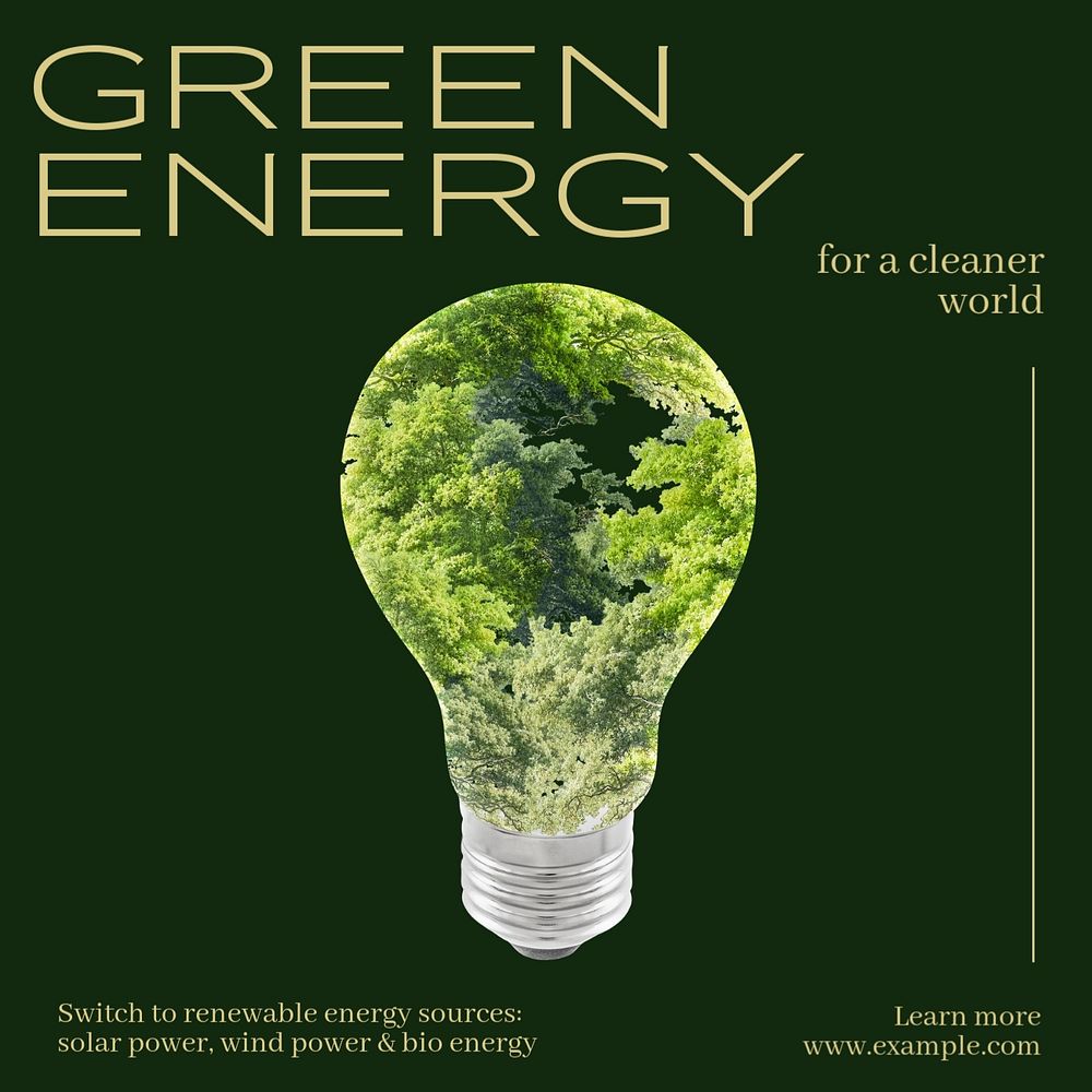 Green energy Instagram post template, editable text