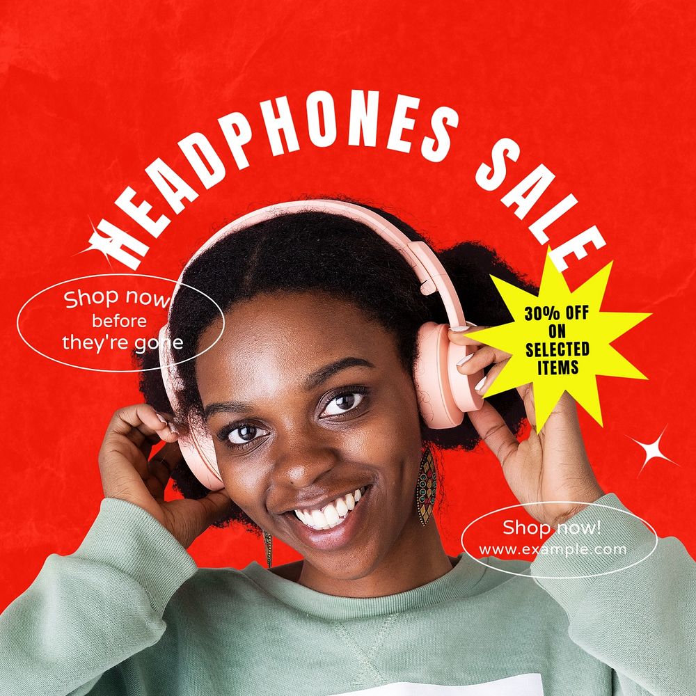 Headphones sale Instagram post template, editable text