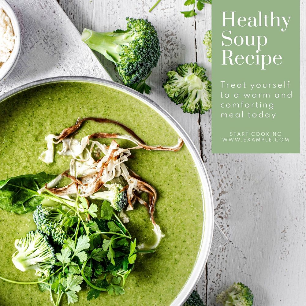 Healthy soup recipe Instagram post template, editable text