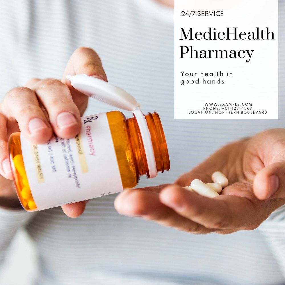 Pharmacy Instagram post template, editable text