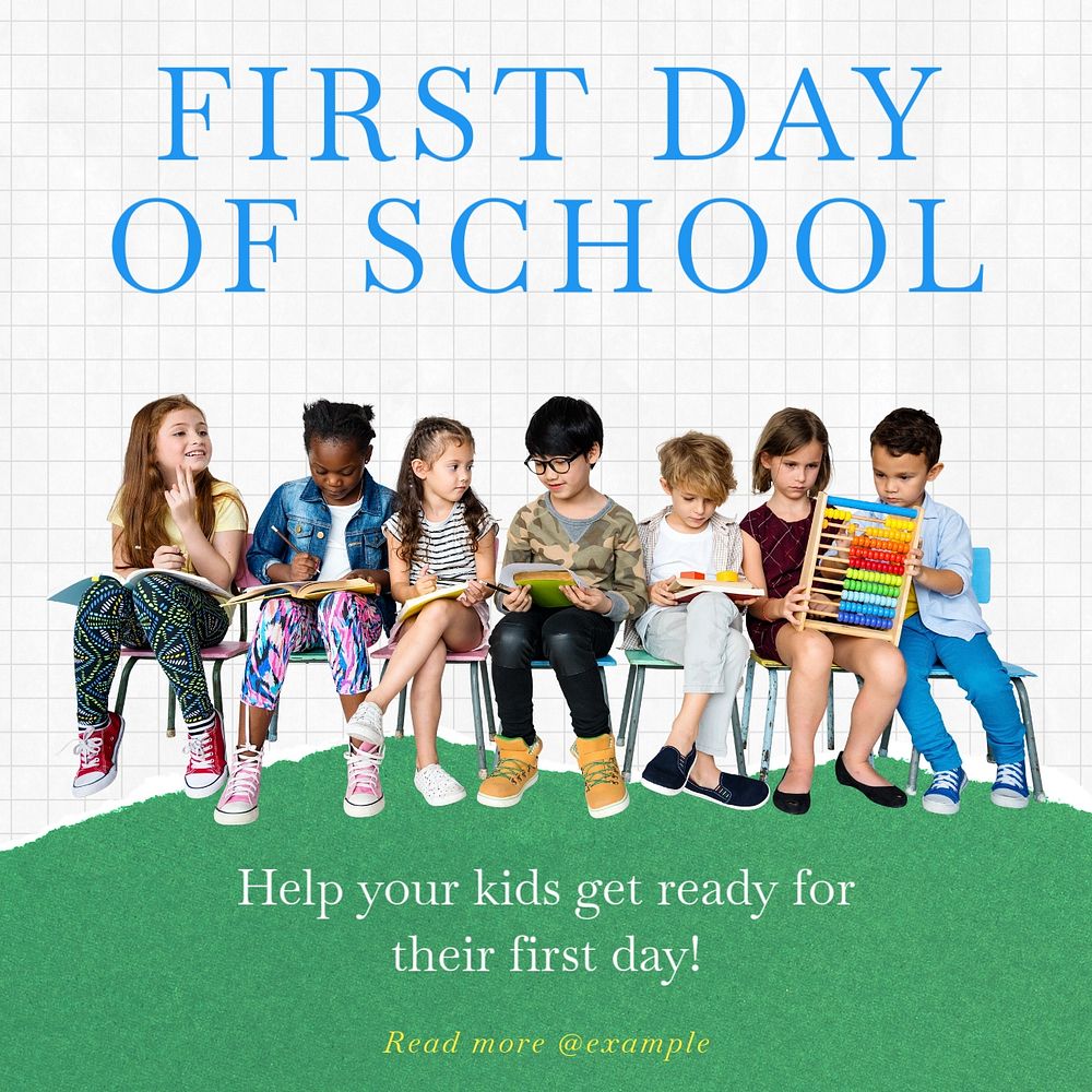 First school day Instagram post template, editable text