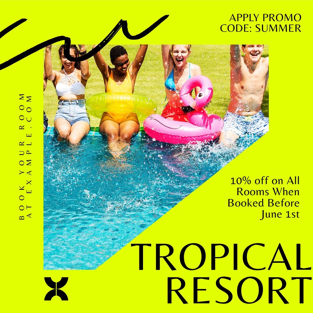 Tropical resort Instagram post template, editable text