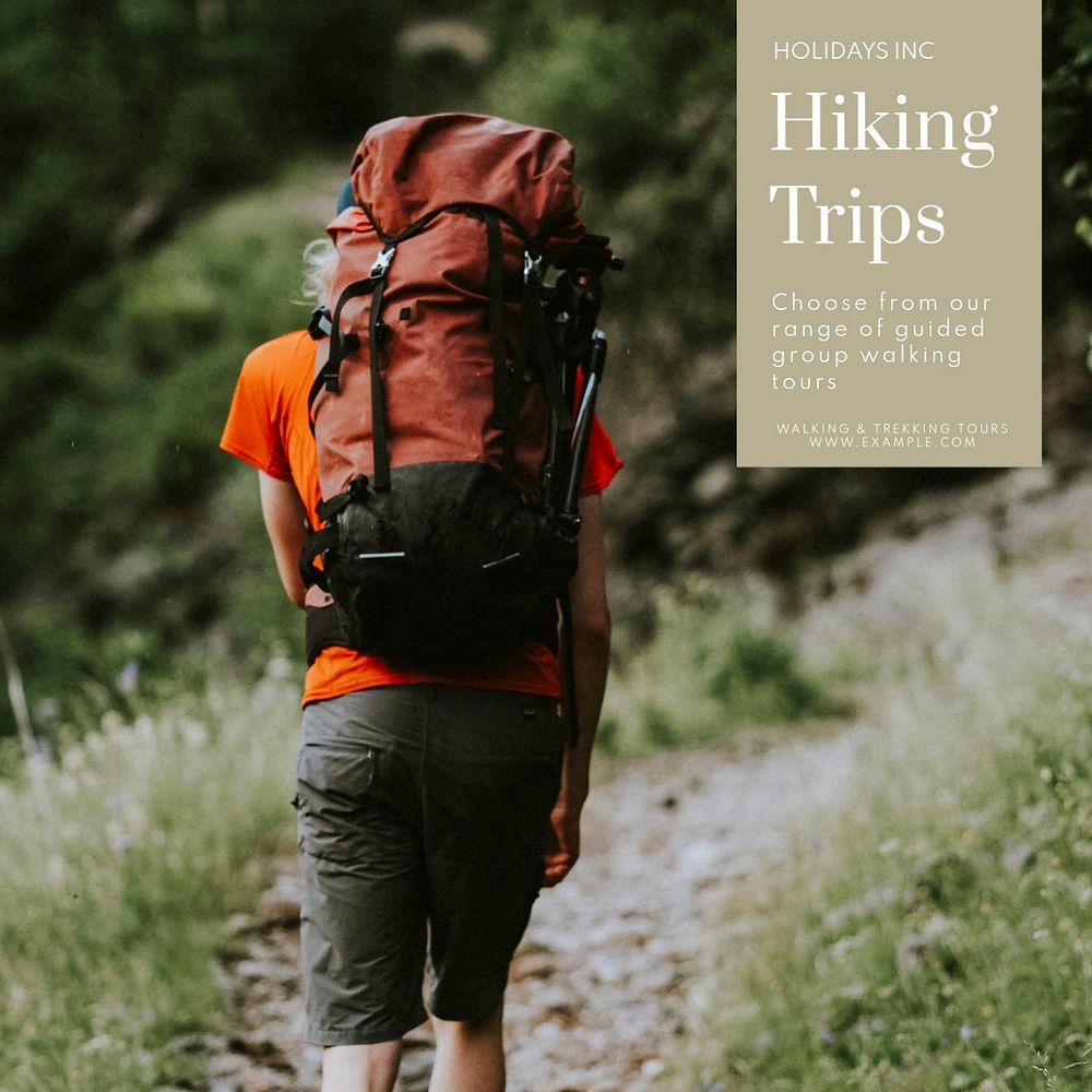 Hiking trips Instagram post template, editable text