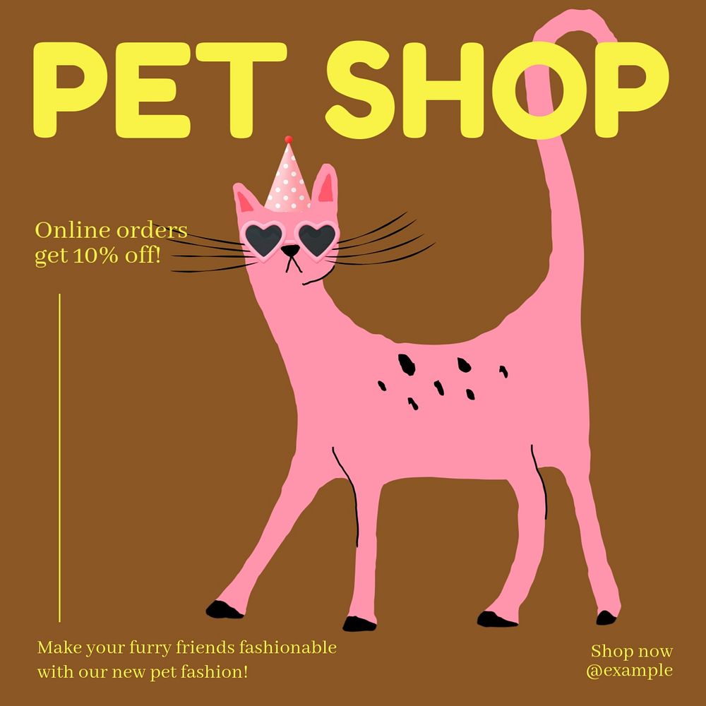 Pet shop Instagram post template, editable text