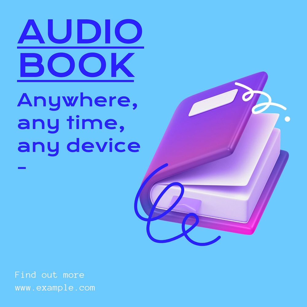 Audio book Instagram post template, editable text