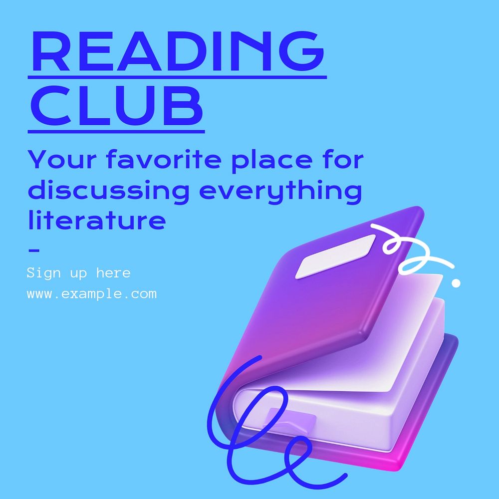 Reading club Instagram post template, editable text