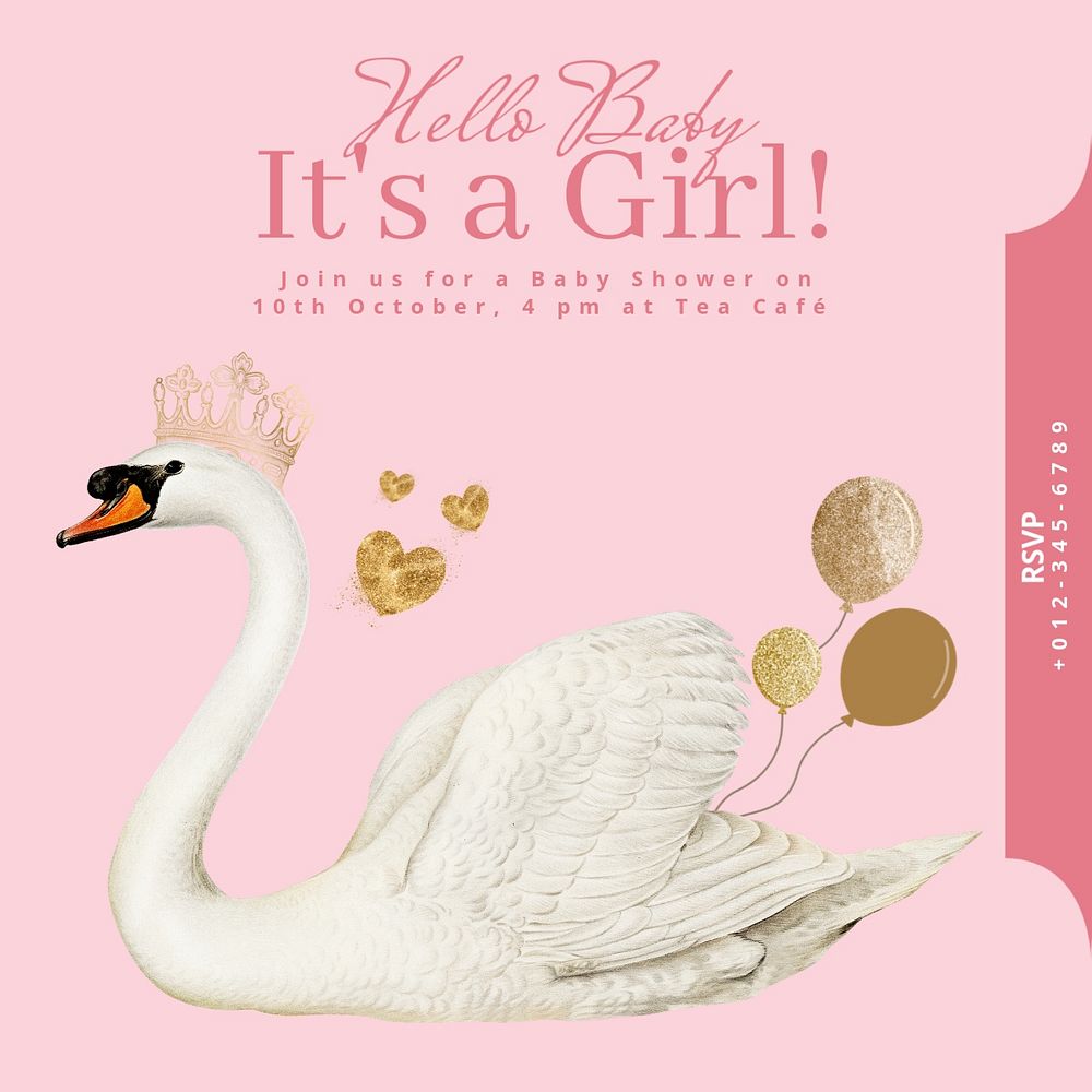 Baby shower Instagram post template, editable text