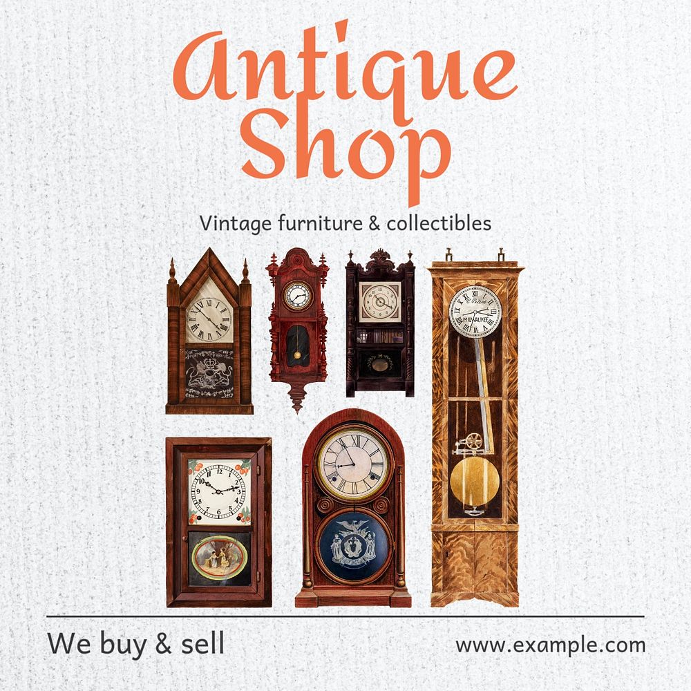 Antique shop Instagram post template, editable text