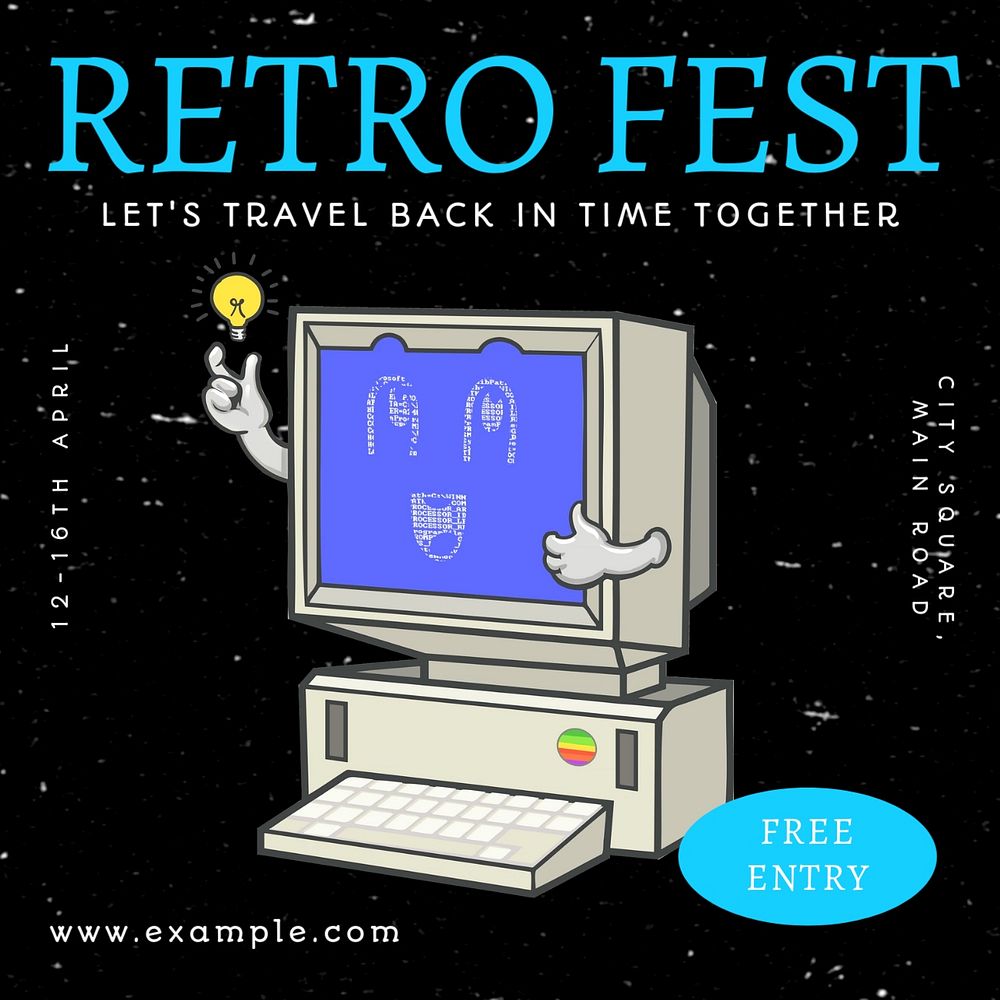 Retro fest Instagram post template, editable text