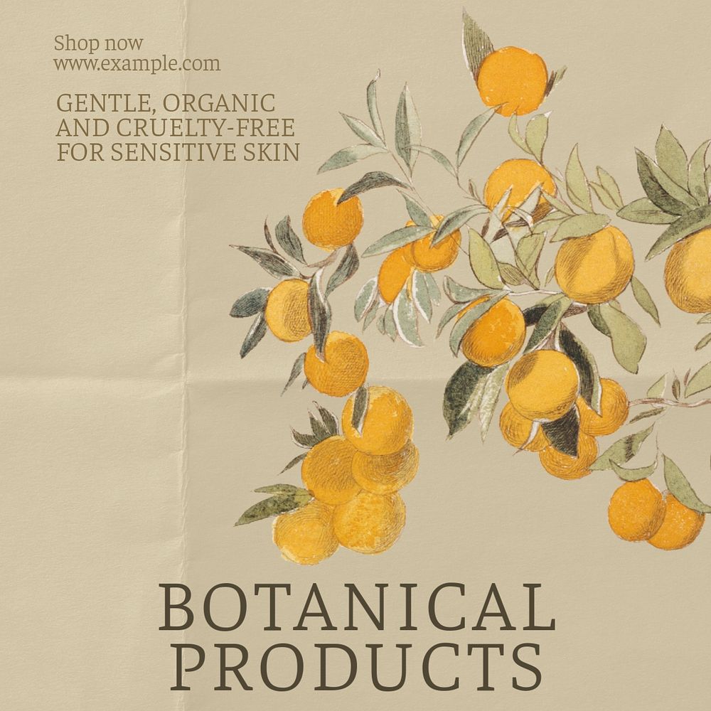 Botanical products Instagram post template, editable text