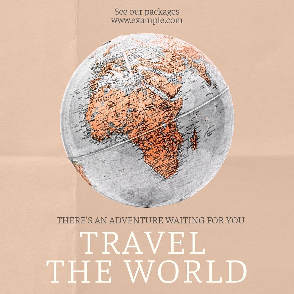 Travel the world Instagram post template, editable text