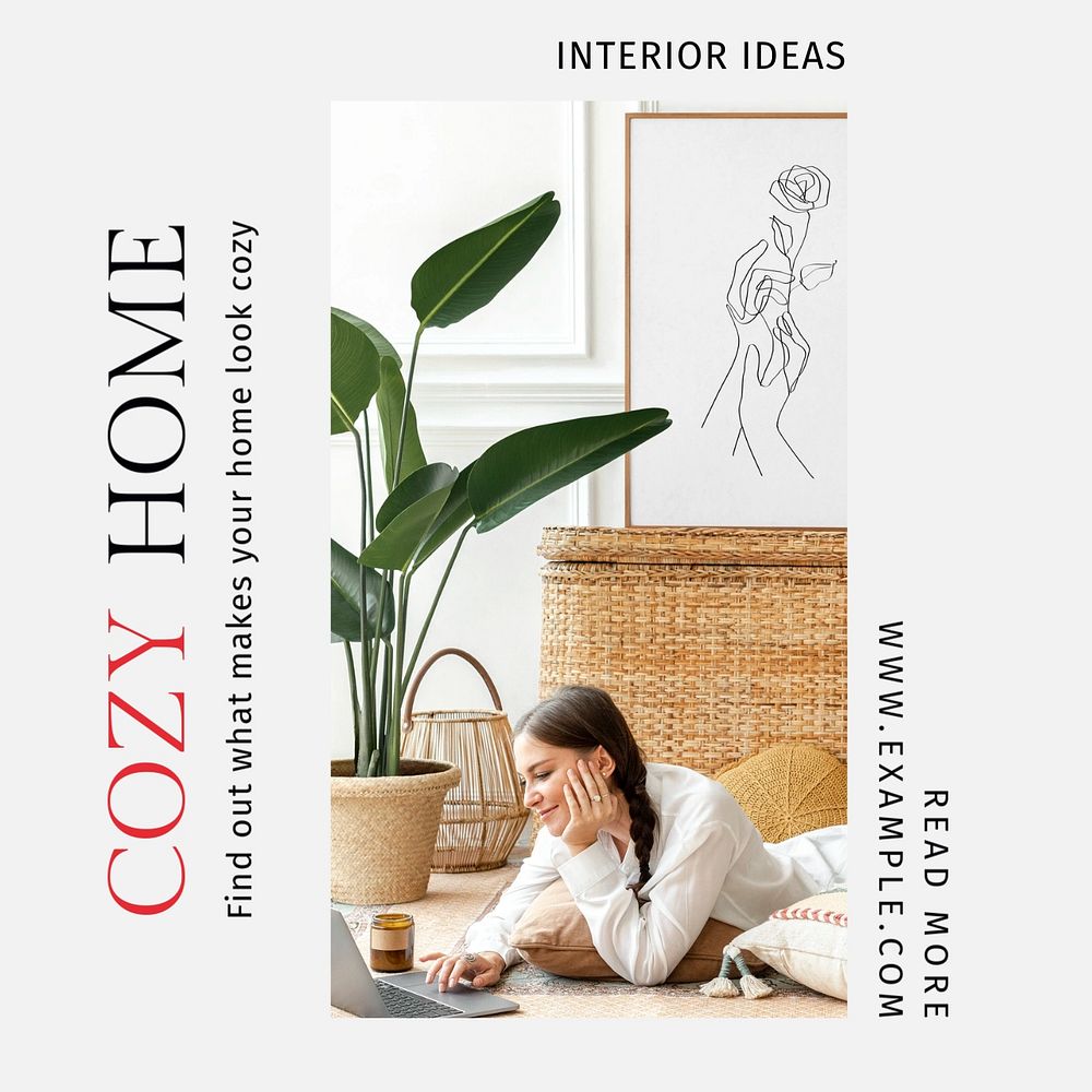 Interior ideas Instagram post template, editable text