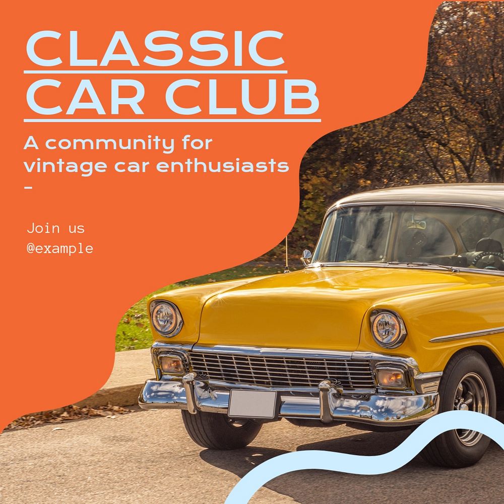 Car club Instagram post template, editable text