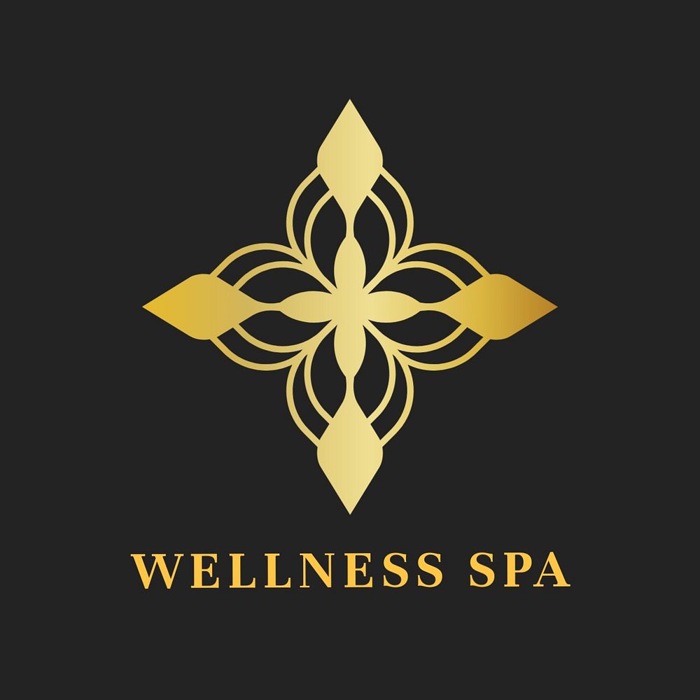 Wellness spa flower logo template, classy gold nature, editable design