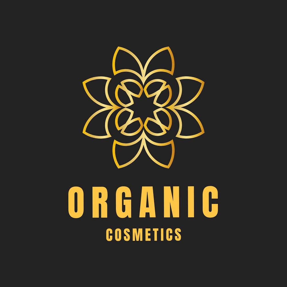 Organic cosmetics logo template, gold flower, editable design