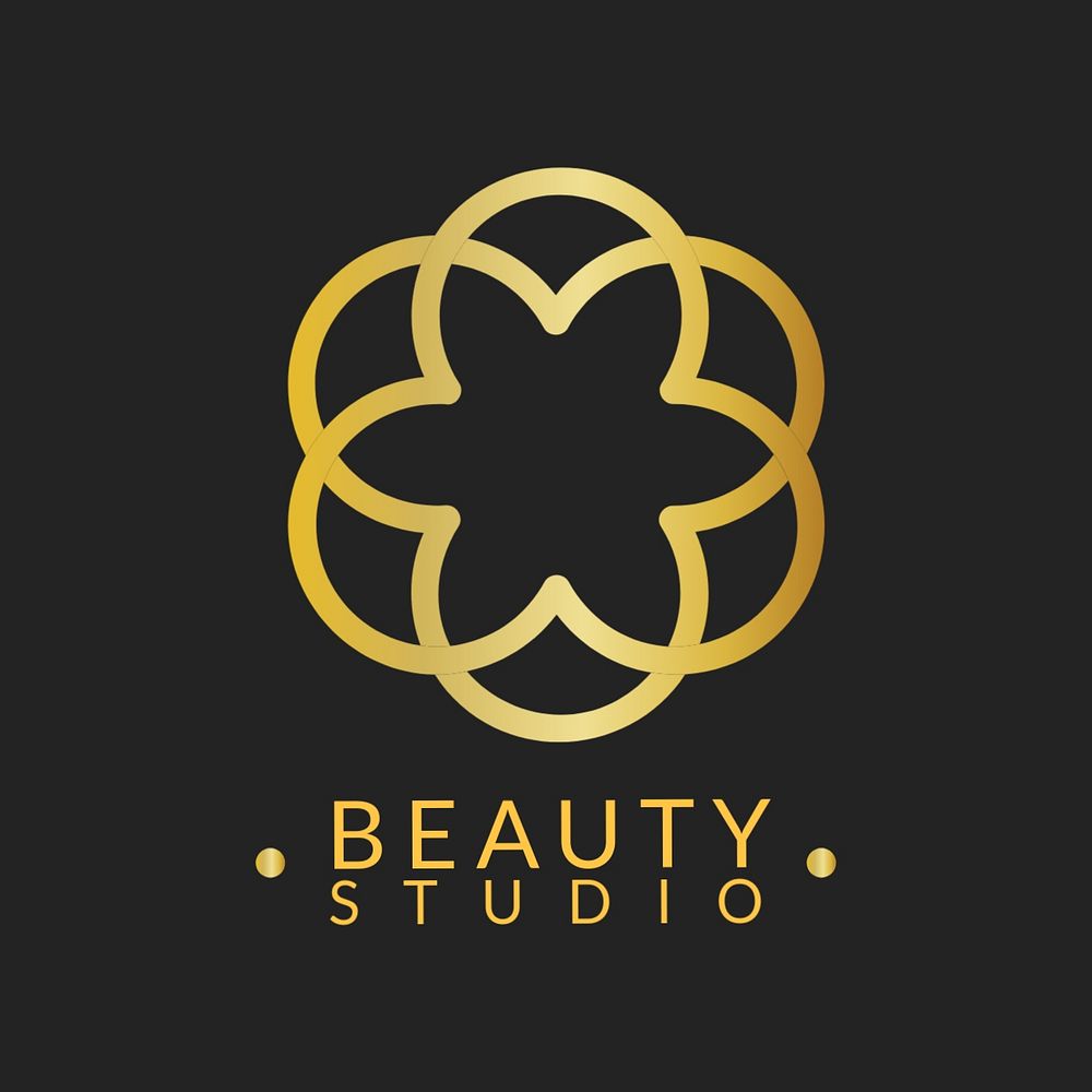 Beauty studio logo template, gold flower, editable design