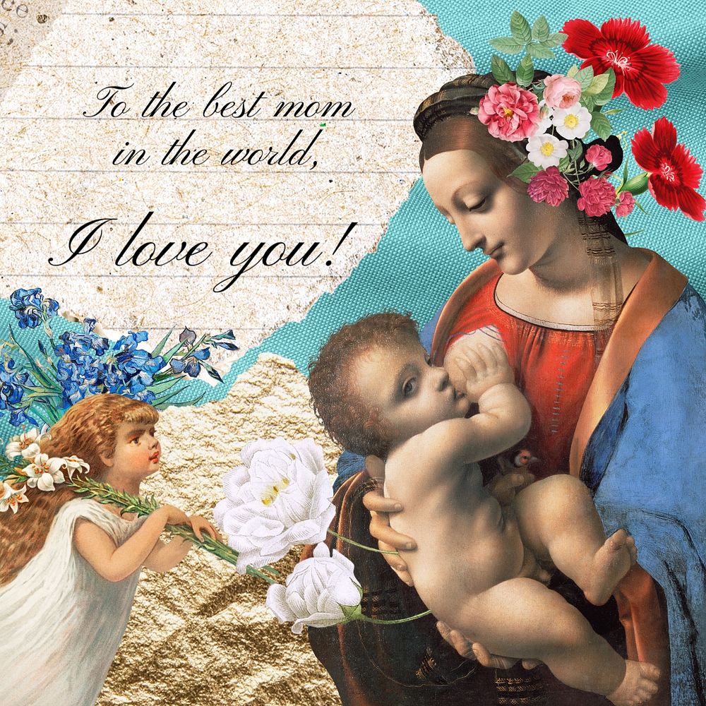 Mother's Day Instagram post template, Raphael's famous artworks, remixed by rawpixel.