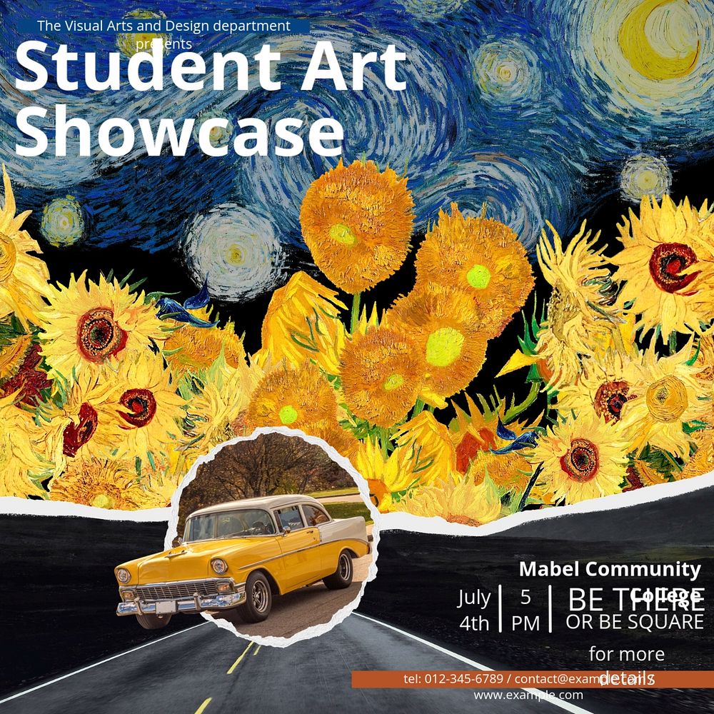 Starry Night Instagram post template, student art showcase, Van Gogh's famous painting remixed by rawpixel