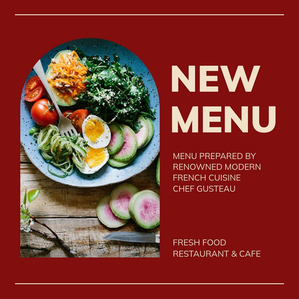 Fresh food restaurant & cafe Instagram post template, editable design