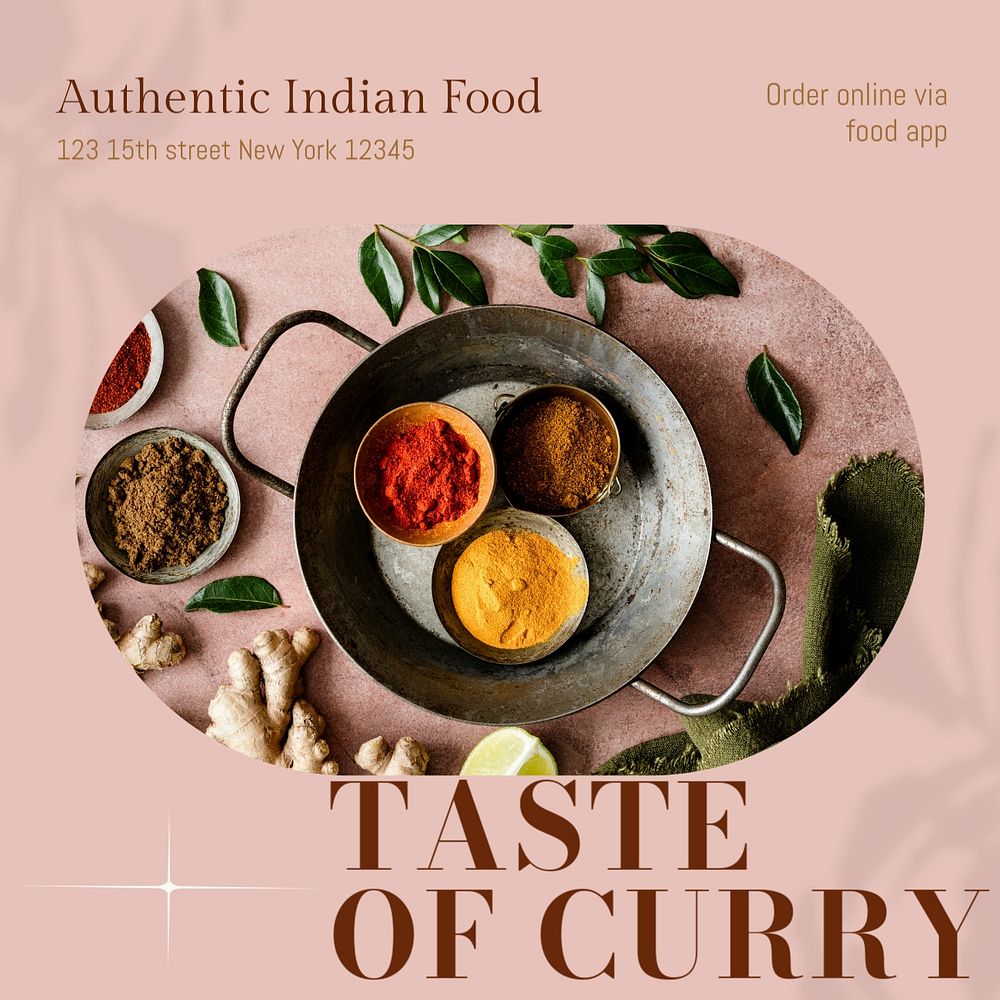 Indian restaurant Instagram post template, editable design