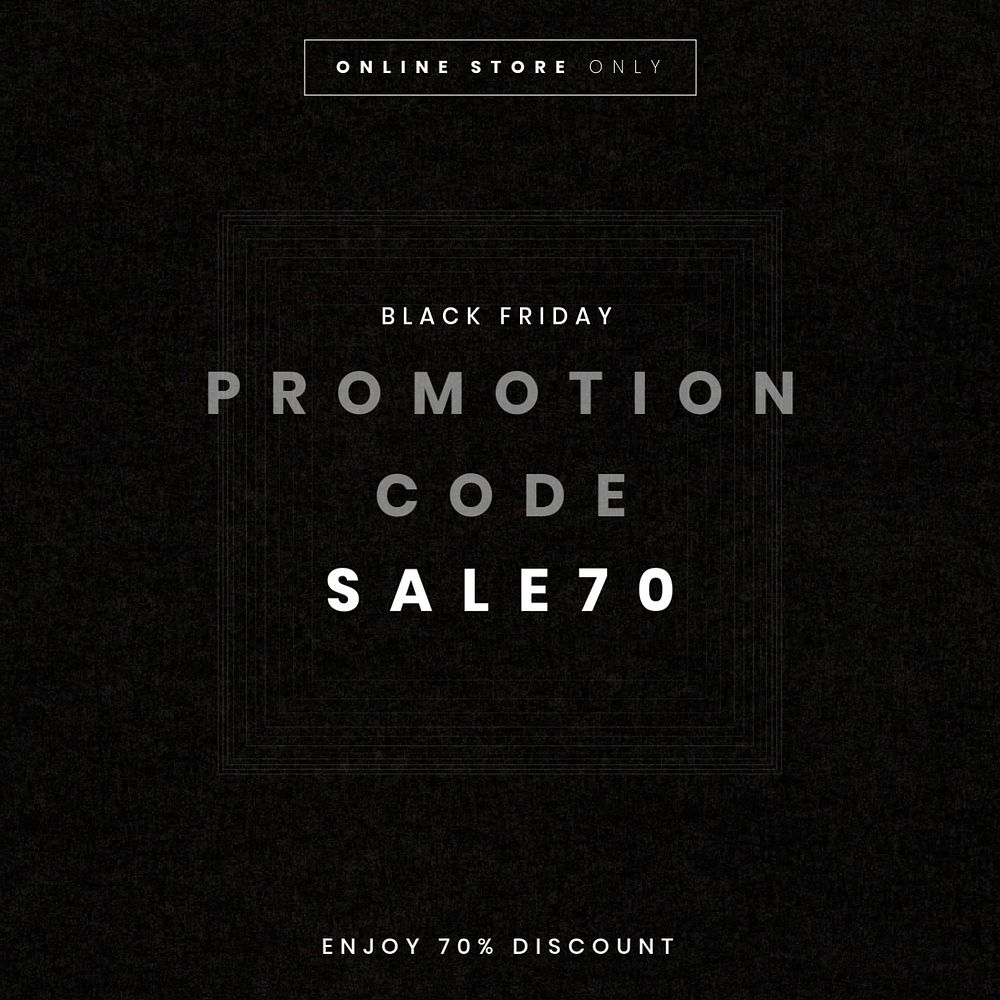 Promo code instagram post template, monochrome design, editable text