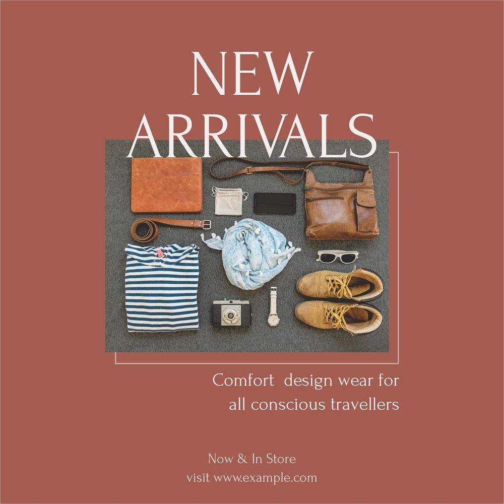 Travel wear new arrival Instagram post template, editable design