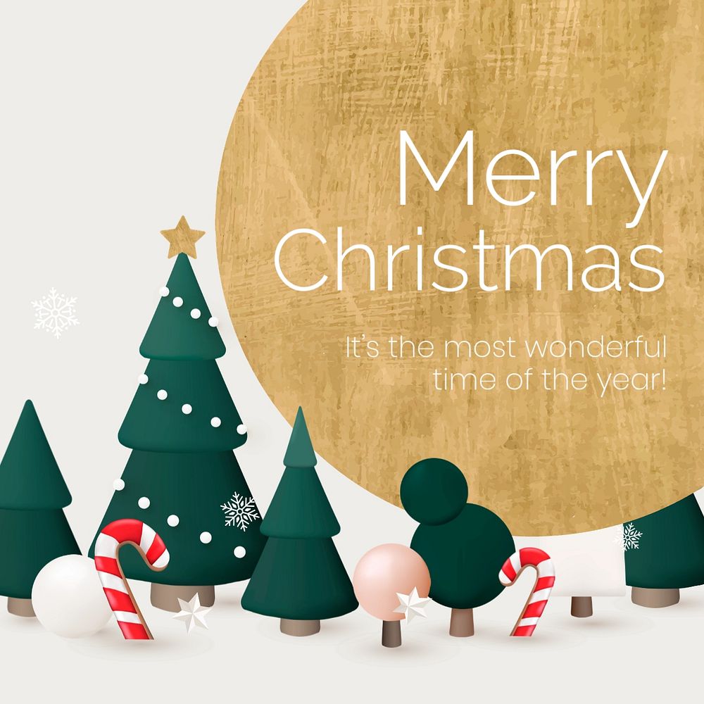 Merry Christmas Instagram post template, editable 3D design