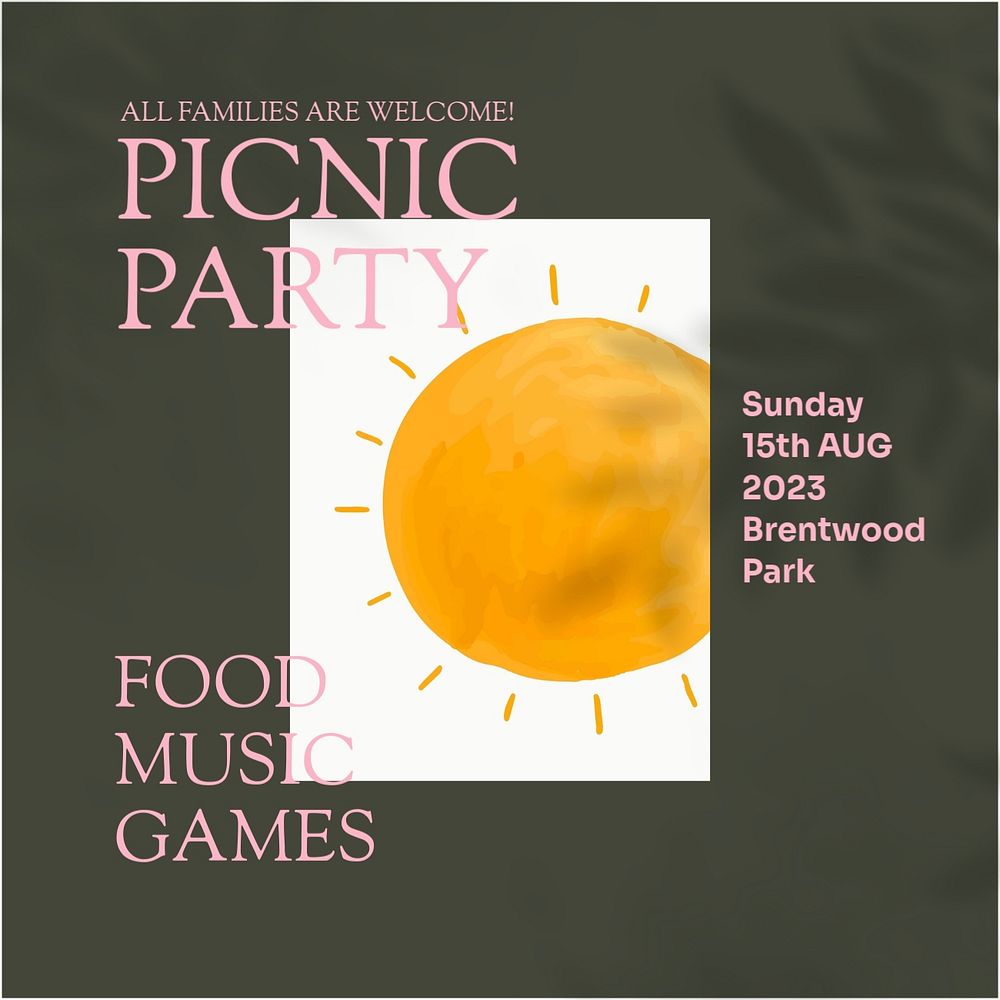 Picnic party Instagram post template, editable design