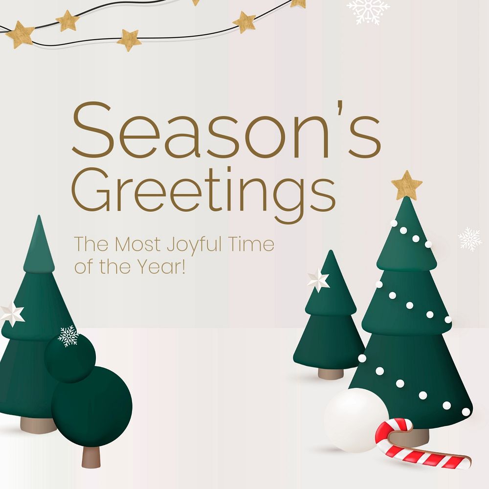 Season's greetings Instagram post template, editable 3D design