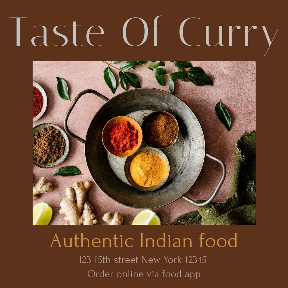 Indian restaurant Instagram post template, editable design