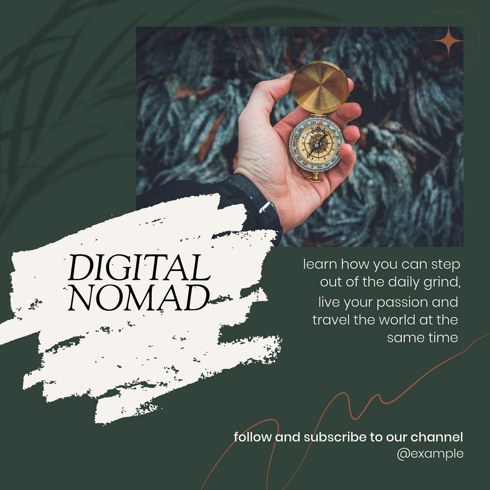 Digital nomad Instagram post template, editable design