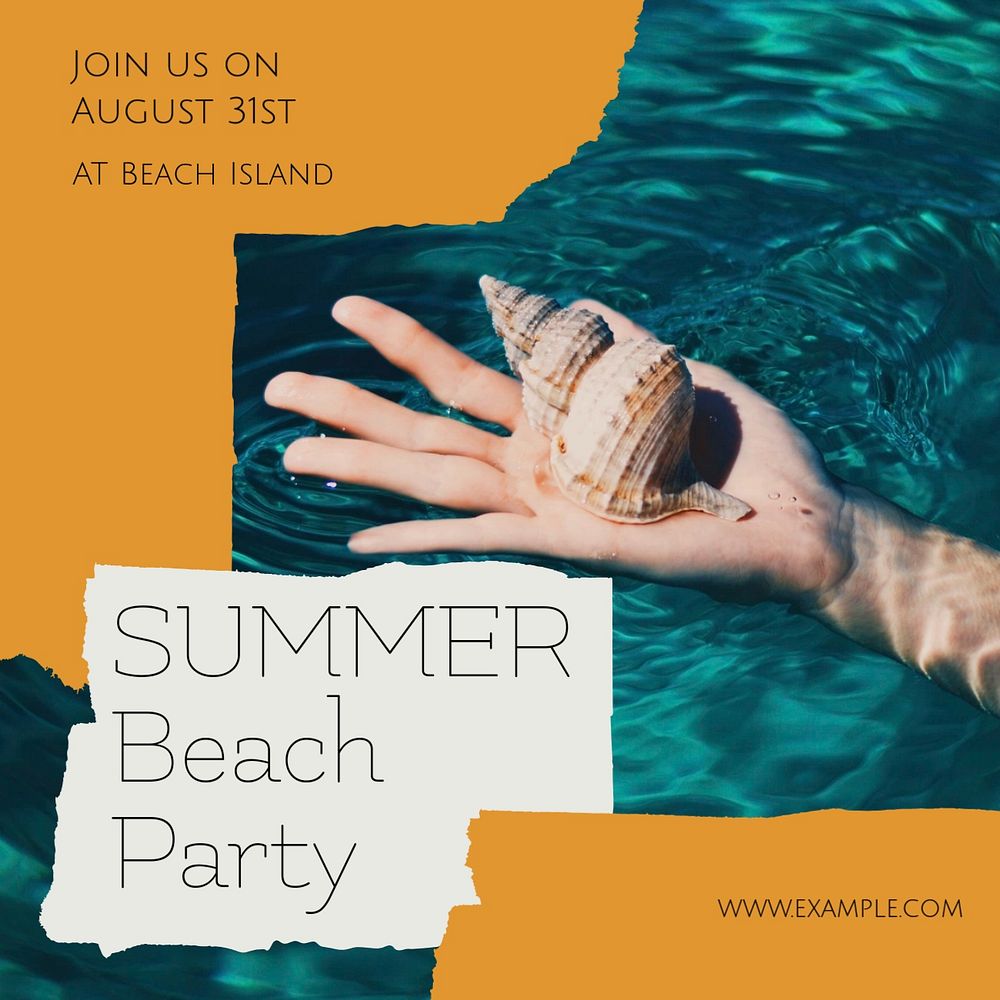 Beach party Instagram post template, editable design