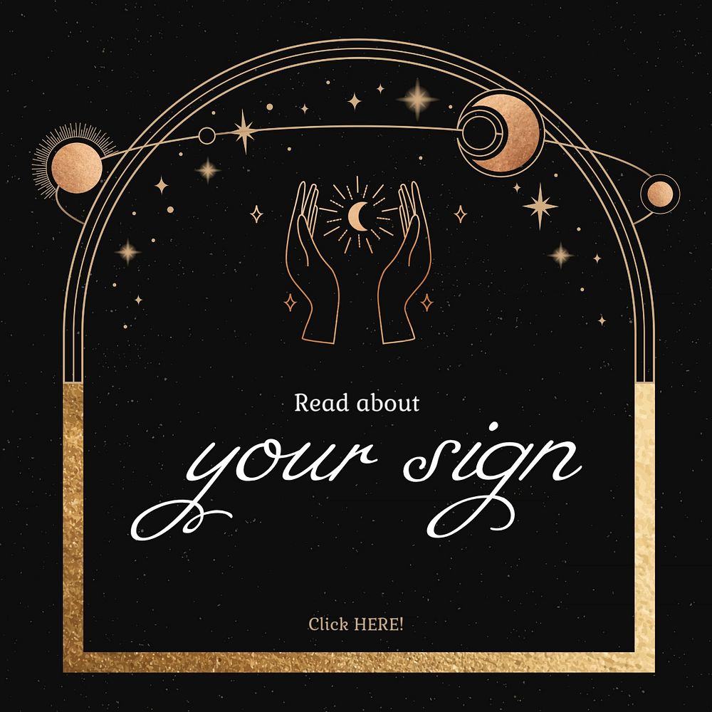 Zodiac sign Instagram ad template, editable black and gold design 