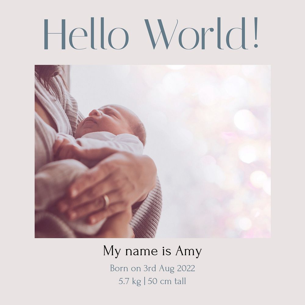 Birth announcement Instagram post template, editable design