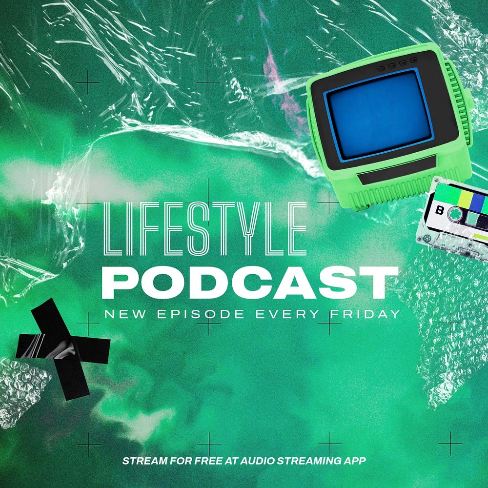 Lifestyle podcast Instagram post template, retro future editable design