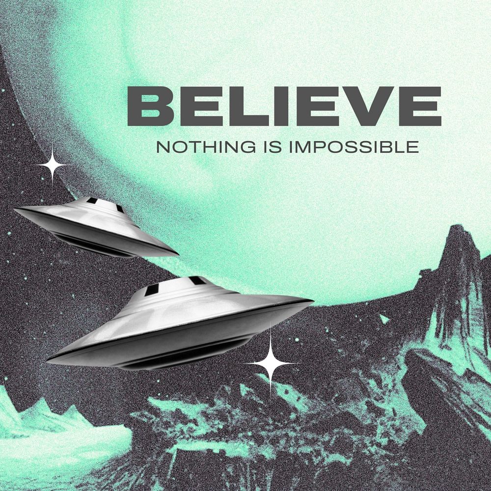 Belief quote Instagram post template, retro future editable design