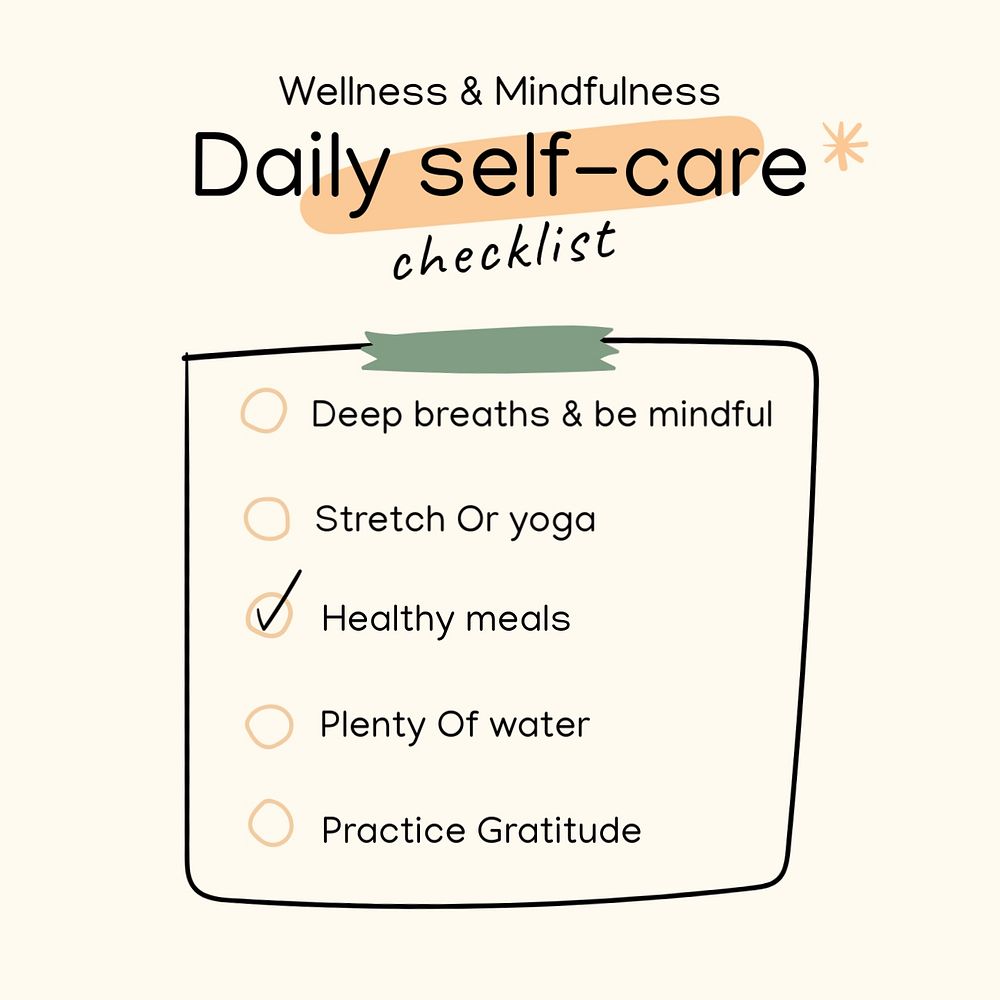 Self-care checklist Instagram ad template, inspirational self love design