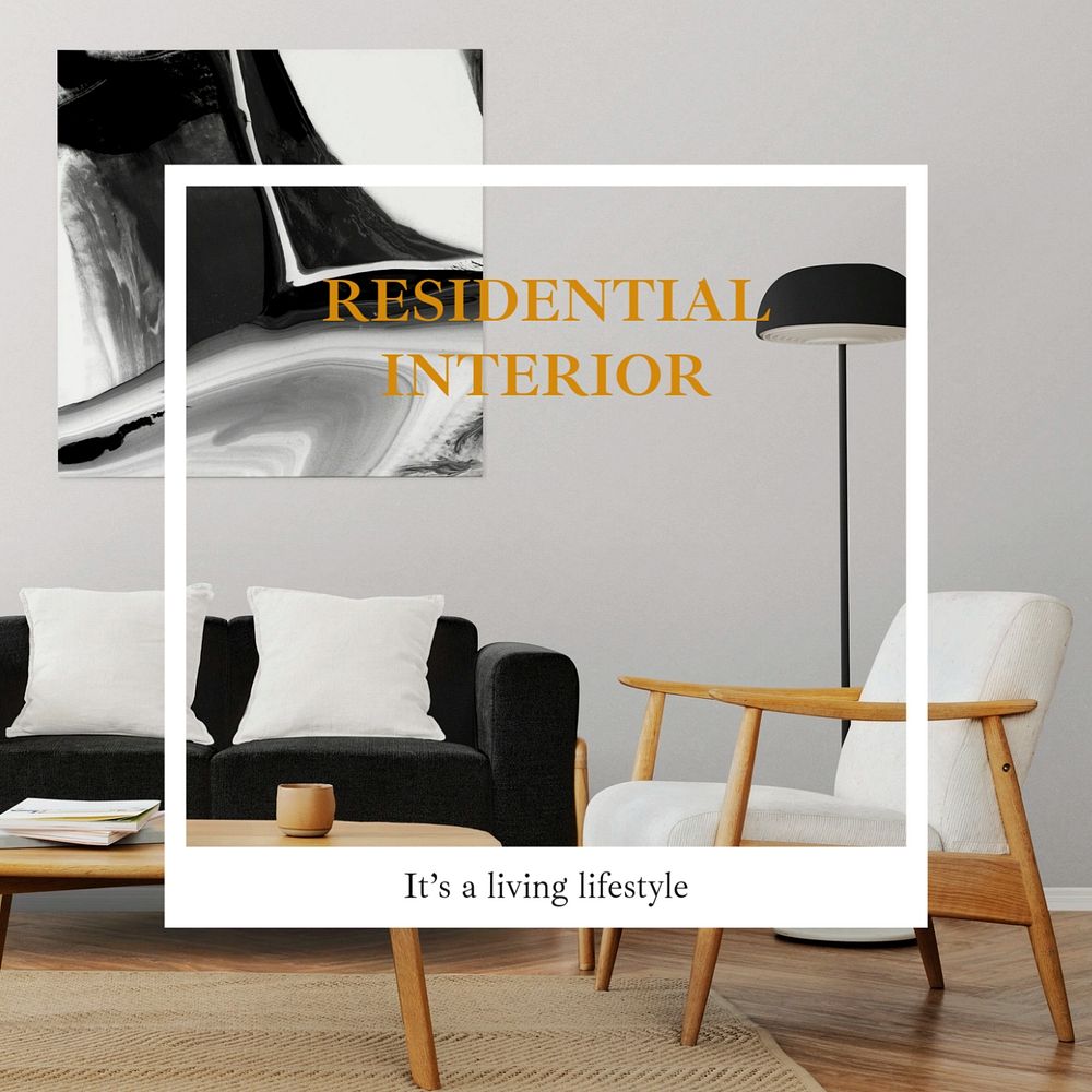 Modern interior Facebook post template, customizable design 