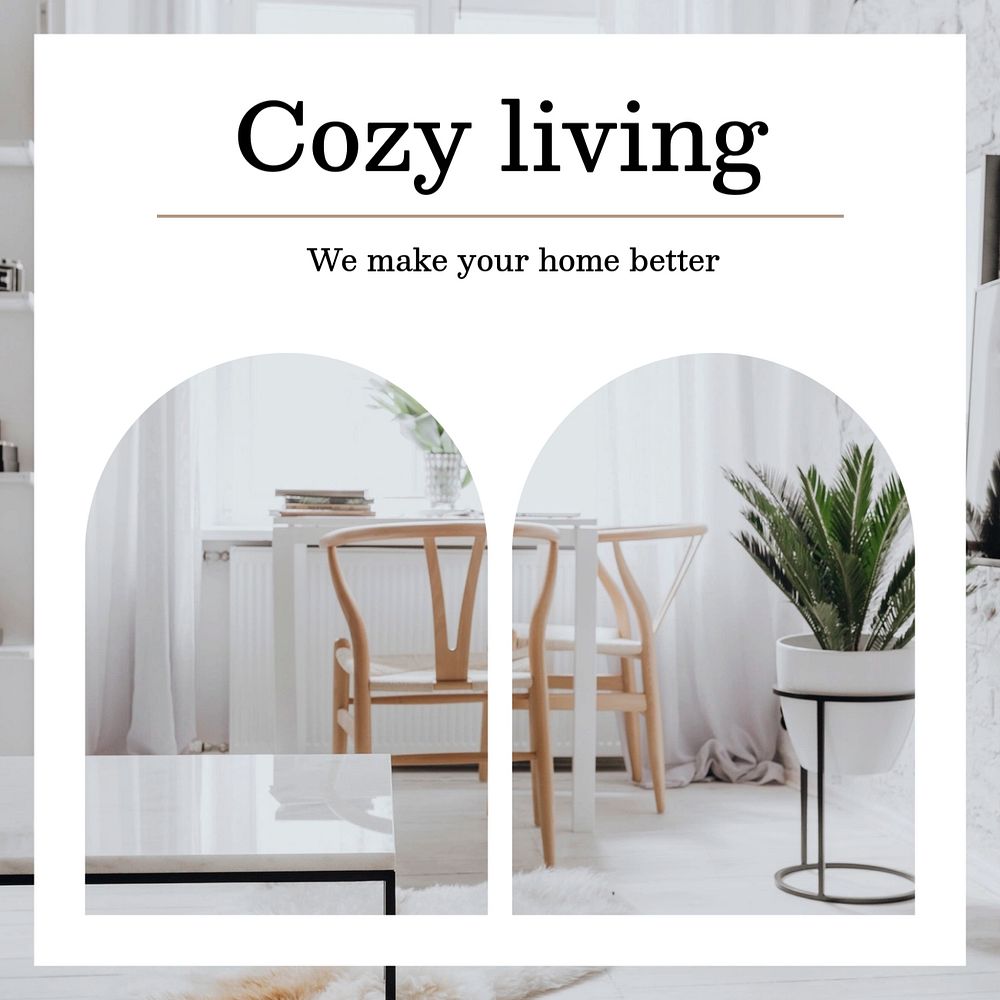 Cozy living Instagram post template, customizable design