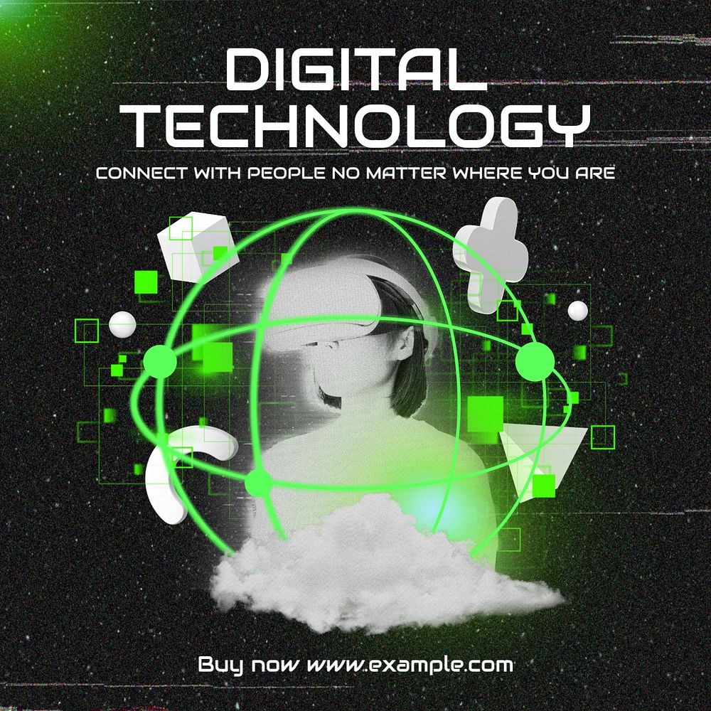 Digital technology Facebook post template, editable retro future design