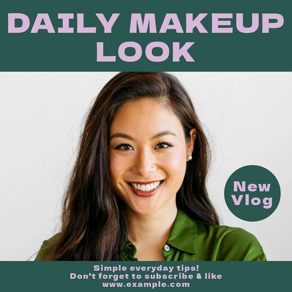 Daily makeup vlog Instagram ad template, editable text