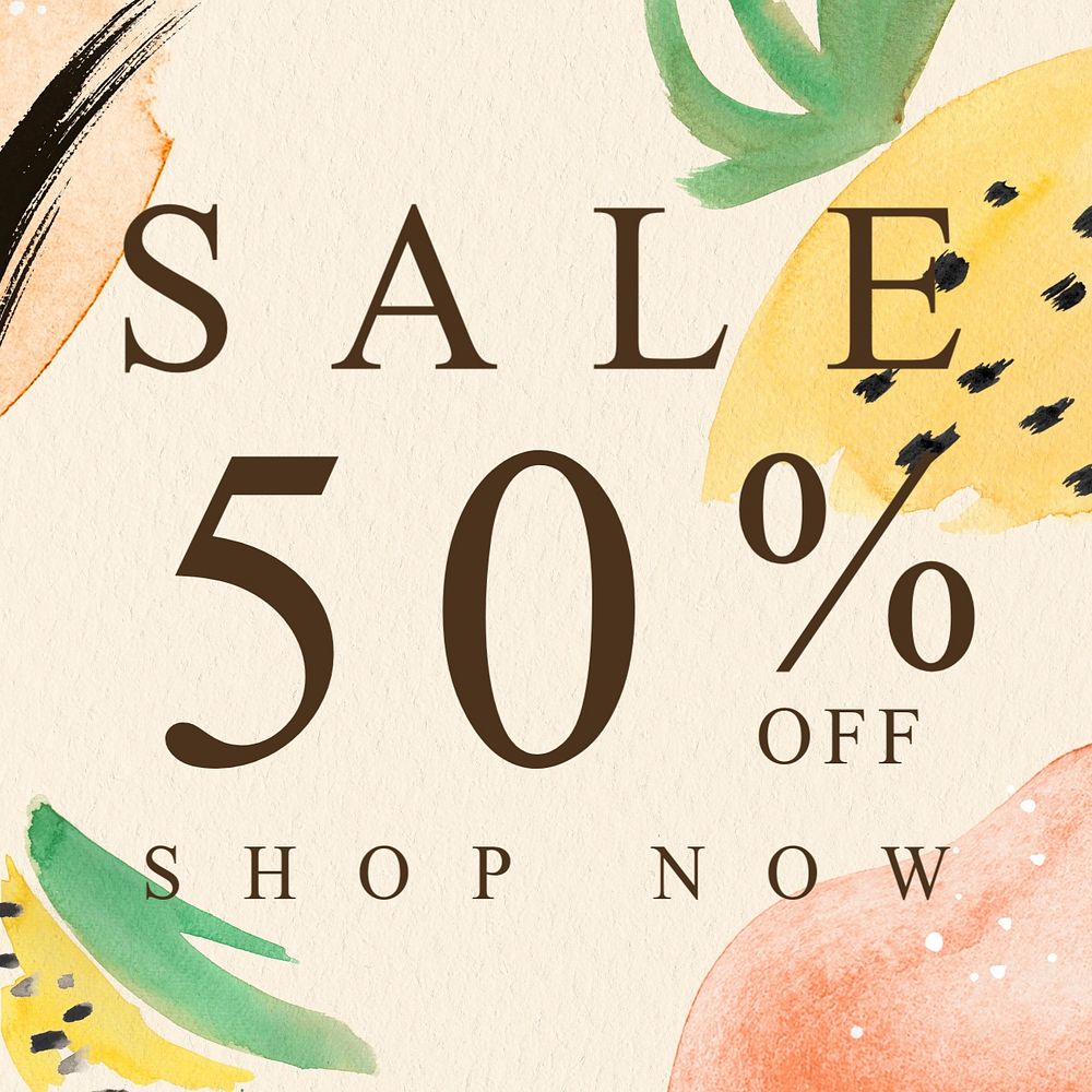 50% sale Instagram post template, editable watercolor design