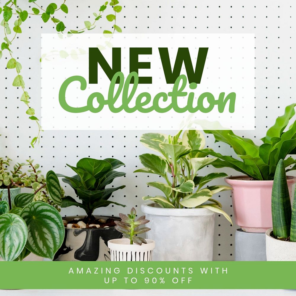 New collection Instagram post template, editable plant shop design