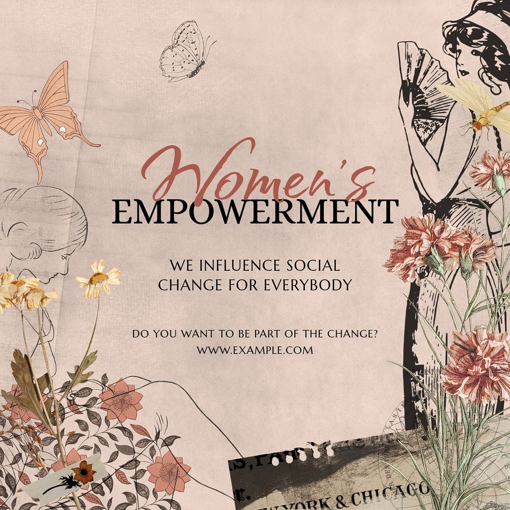 Women's empowerment Facebook post template, vintage ephemera remix