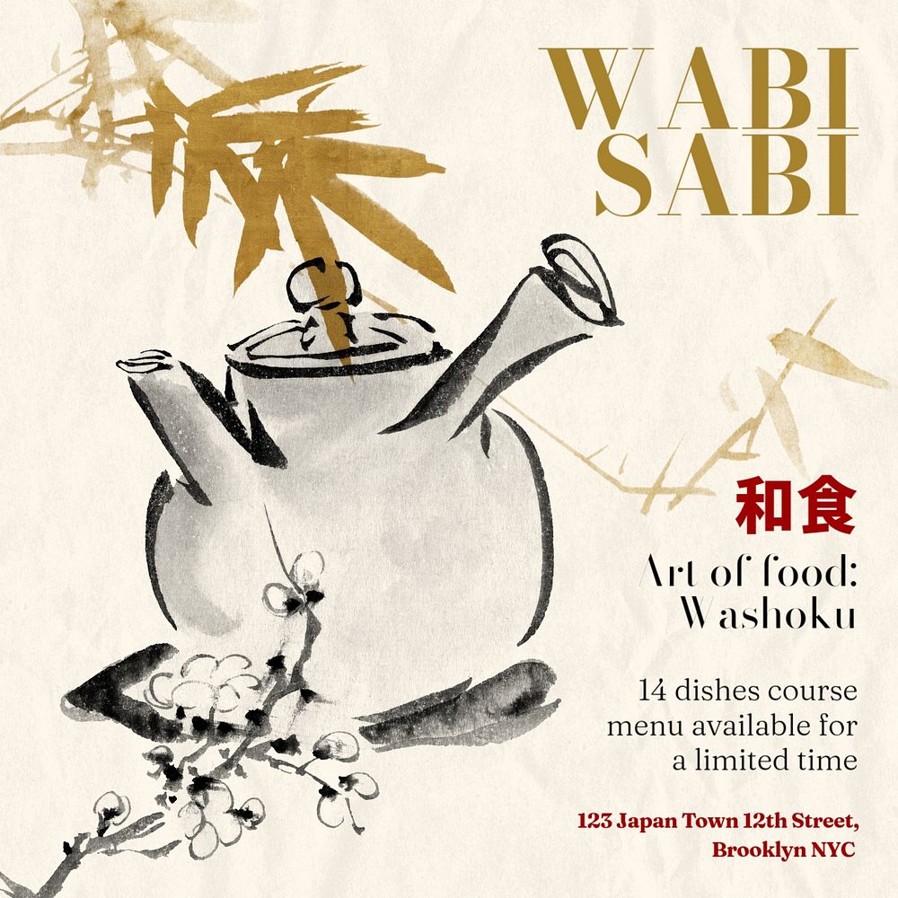 Wabi sabi Facebook ad template, customizable Ukiyo-e art remix design