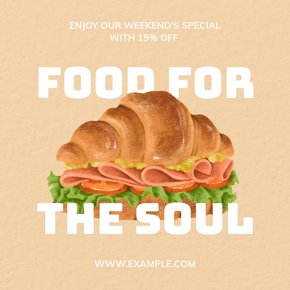 Croissant sandwich Instagram post template, editable design