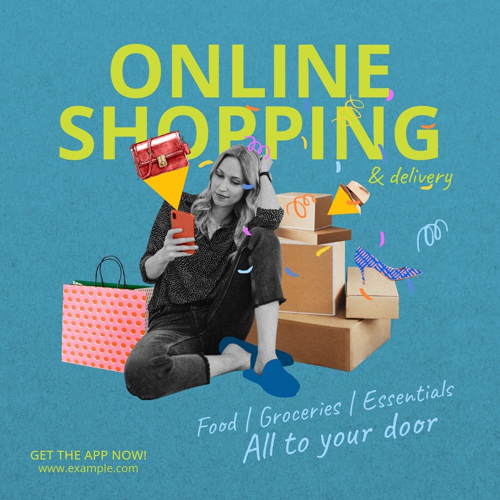 Shopping online Facebook story template, editable collage remix design