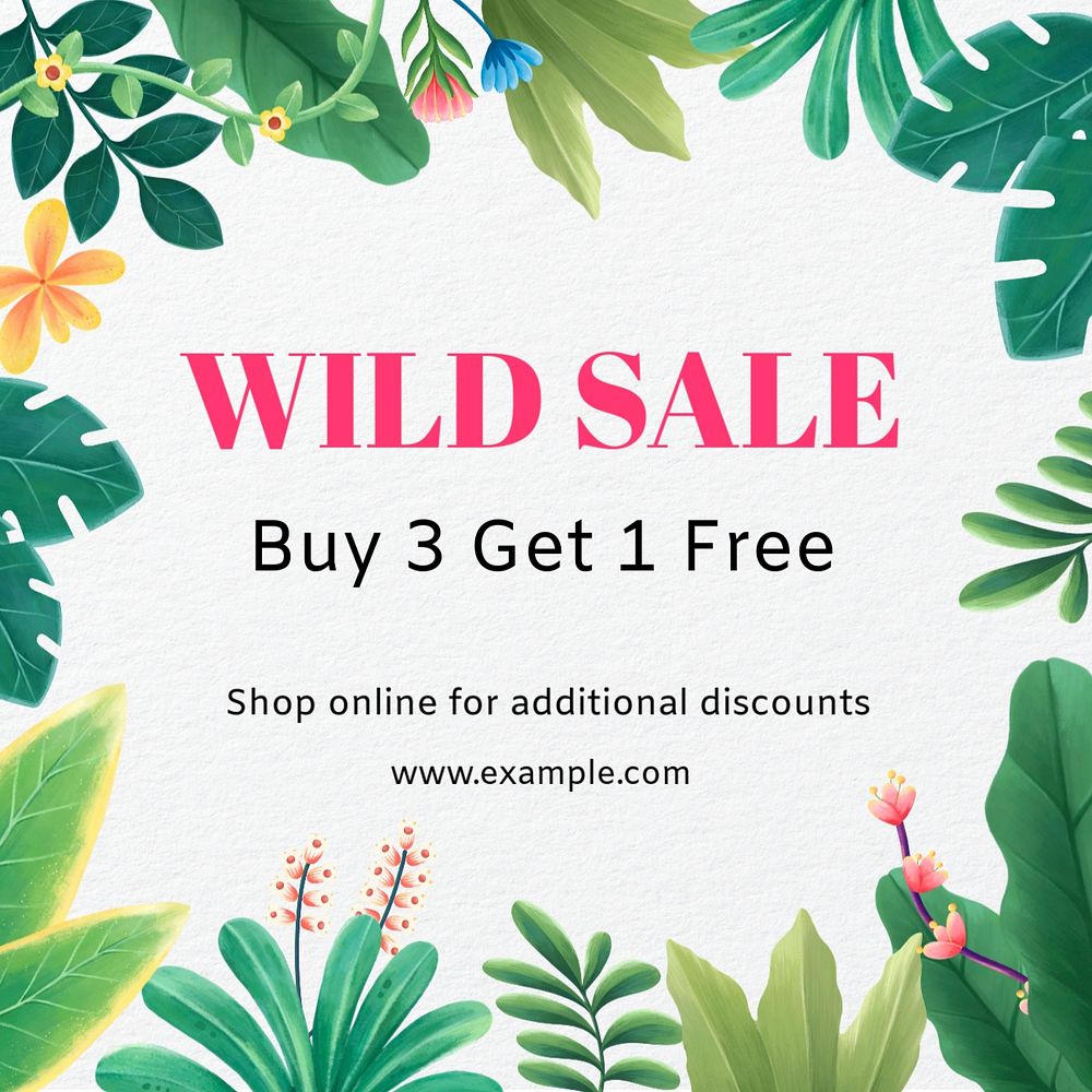 Online discount Facebook ad template, editable hand-drawn nature